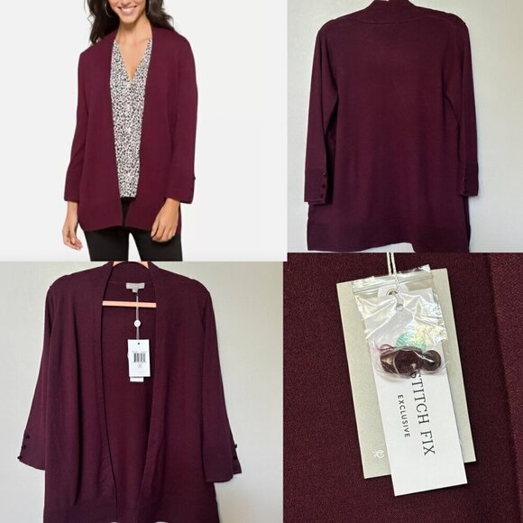 Evolution By Cyrus Ancho Chile Burgundy Myna Button Sleeve Open Cardigan Medium - Picture 1 of 12